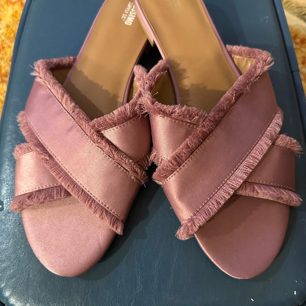 Mauve Fringed Slide Sandals